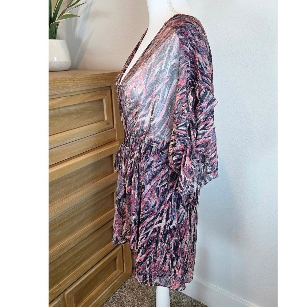 IRO Buoux Dress Metallic Ruffle Tiered Flutter Sleeve Pink Black Parisian 34 - Picture 10 of 10